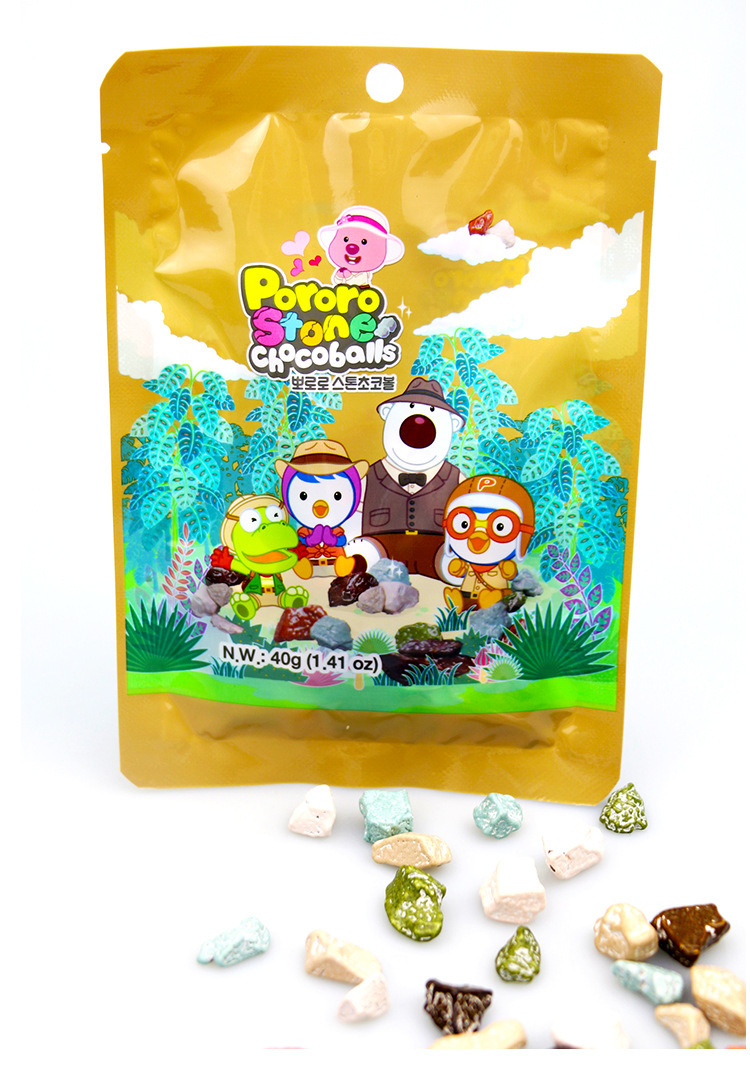 韩国进口零食 啵乐乐牌巧克力制品石头形恐龙蛋形休闲零食批发40g