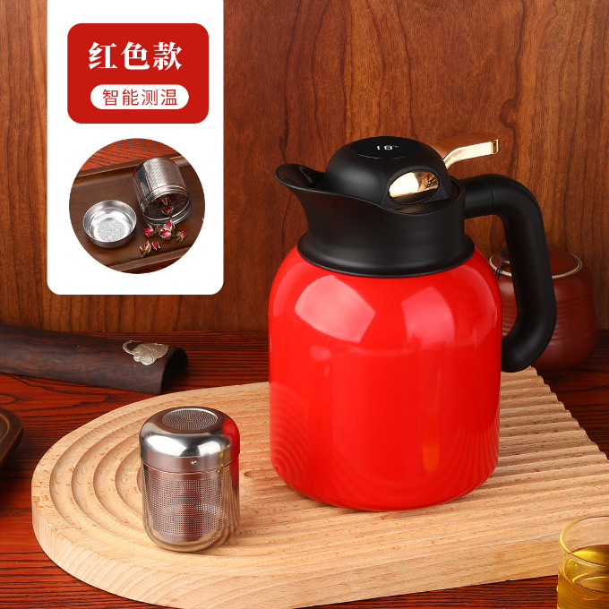 316 Stainless Steel Braised Teapot Push-Type Intelligent Temperature Measuring Stuffy Teapot Home Office Large Capacity Insulation Pot Wholesale