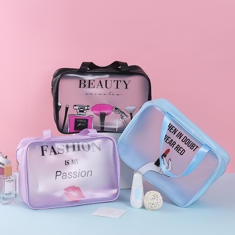 Transparent Cosmetic Bag Creative Design Printing Home Cosmetics Storage Bag Large Capacity Convenient Wash Bag Wholesale