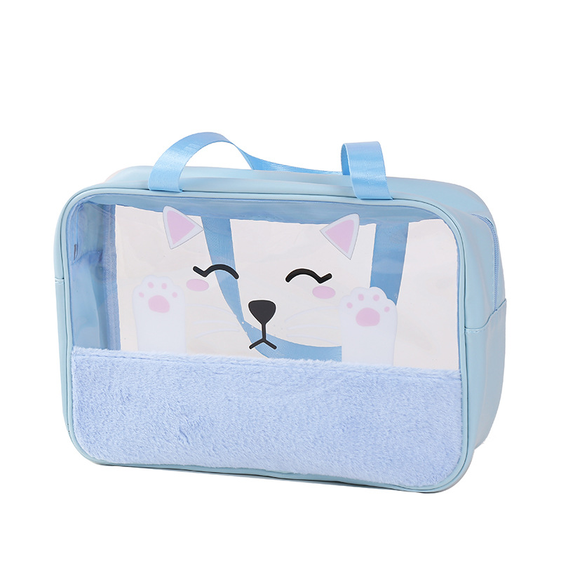 Creative Design Cosmetic Bag Translucent Cartoon Cat Printing Wash Bag Home Portable Cosmetic Storage Bag