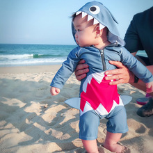 昌余儿童泳衣男童可爱连体鲨鱼小童宝宝婴幼儿长袖防晒速干游泳装