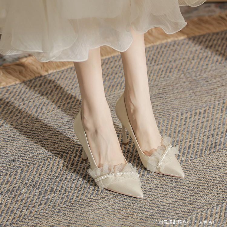 法式高跟鞋礼服鞋伴娘鞋平时可穿不累脚仙女风约会细跟主婚纱婚鞋