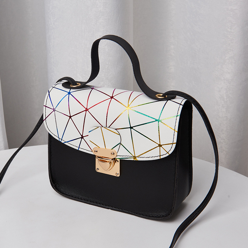 Trendy Laser Geometric Pattern Printing Small Square Bag Summer Youth Contrast Color Portable Shoulder Bag Crossbody Phone Bag Batch