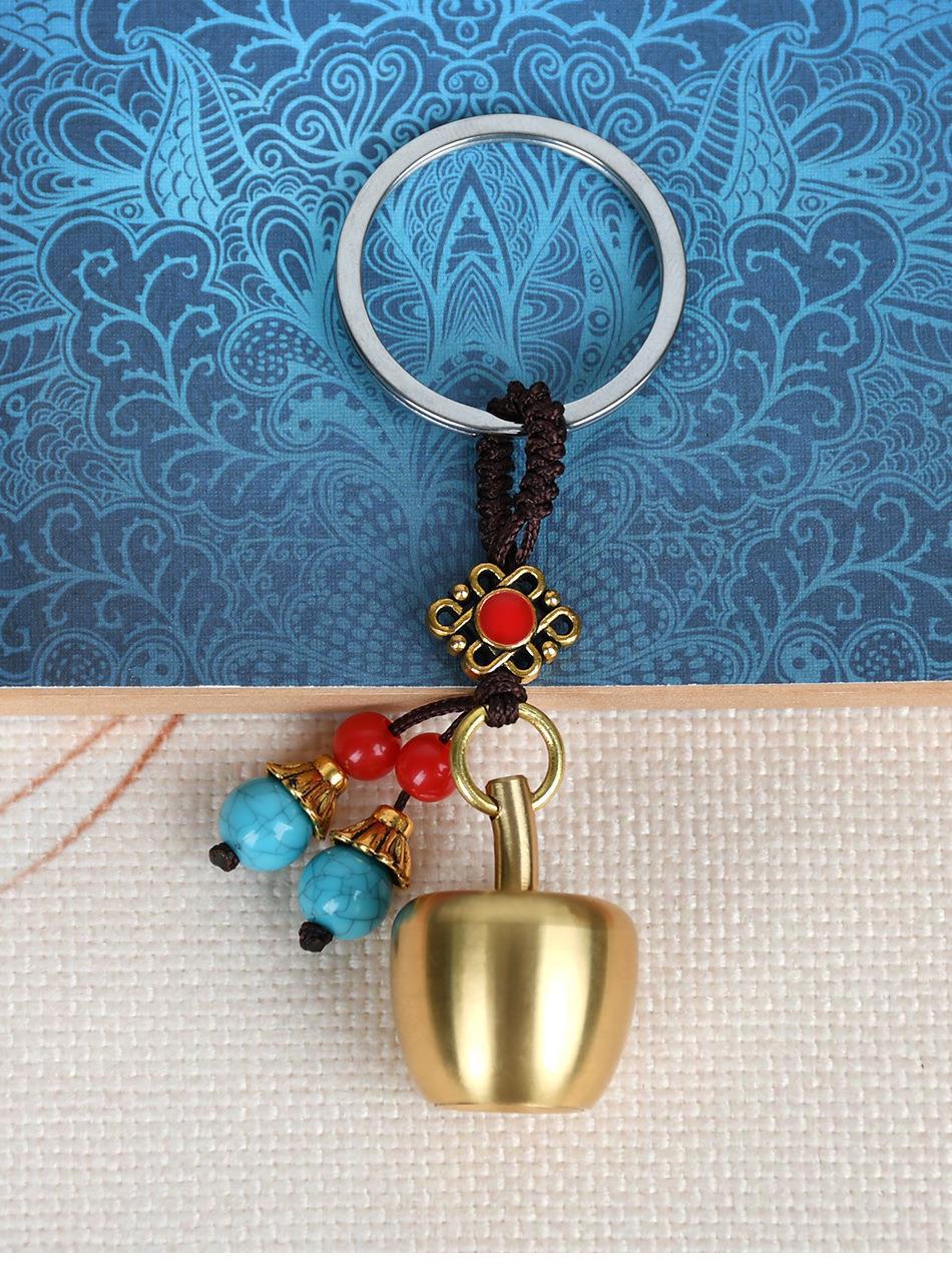 景区热卖苹果黄铜钥匙扣葫芦挂坠钥匙挂件五帝钱钥匙圈创意礼品