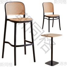 北欧户外餐椅夜店酒吧烧烤小吃咖啡店靠背餐台复古仿藤编椅吧椅子
