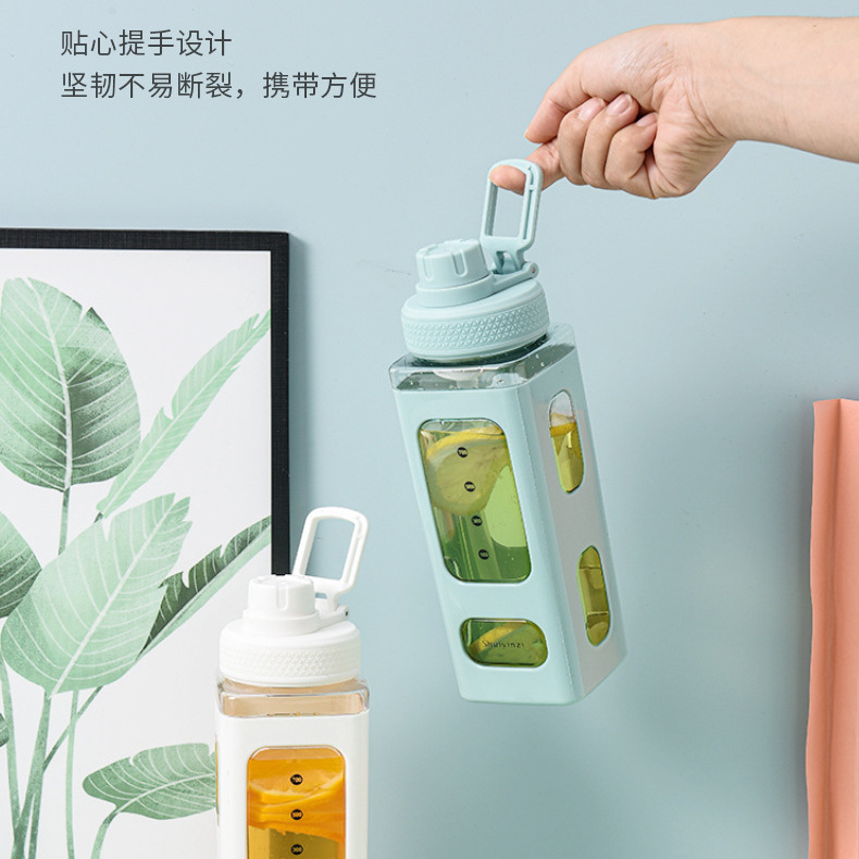 Plastic Double Wall Water Bottle 700ml Square Cup 900ml Square Cup Creative Go out Portable Cup Cute Cartoon Tumbler