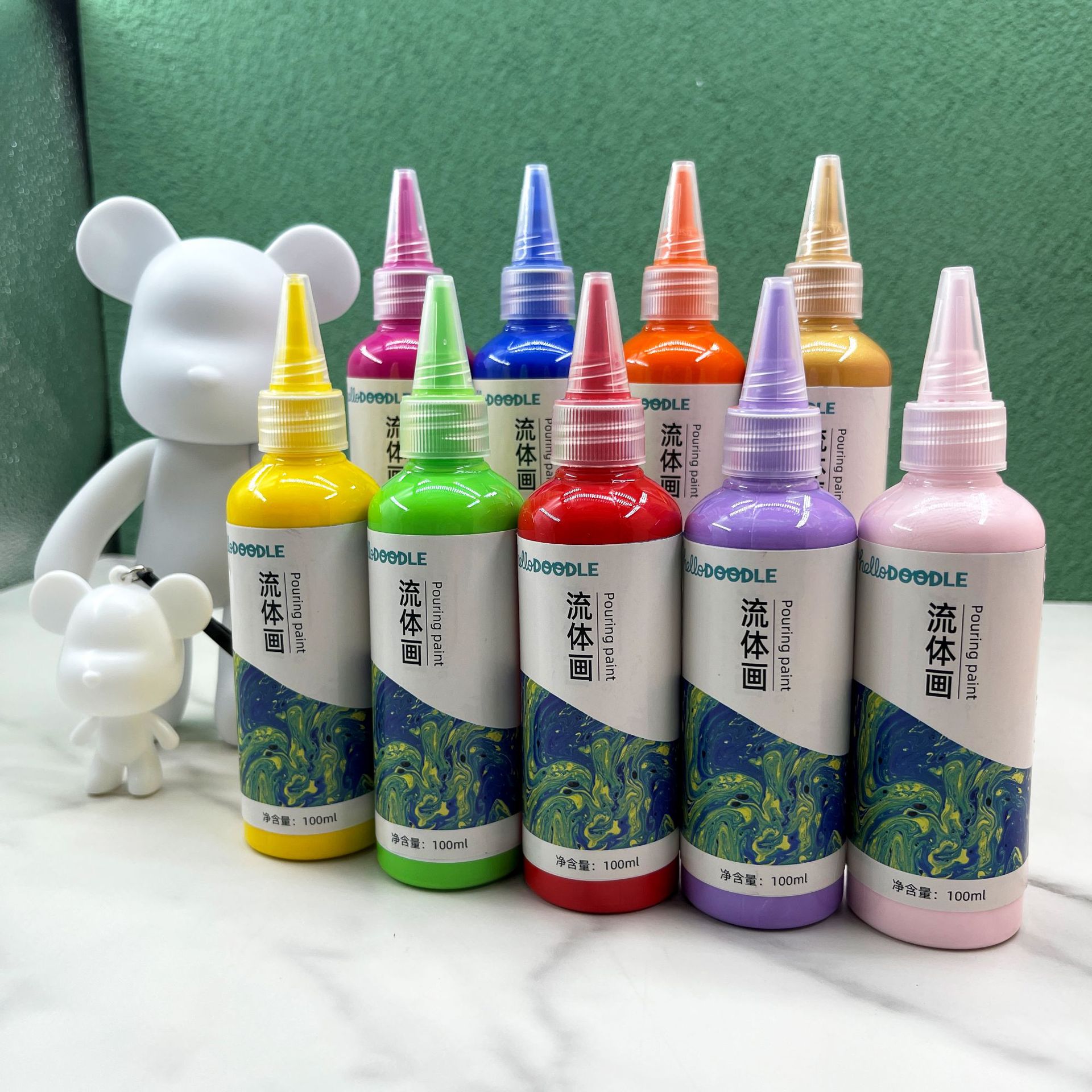 流体画丙烯颜料100ml暴力熊diy创意涂鸦儿童美术绘画颜料液态批发