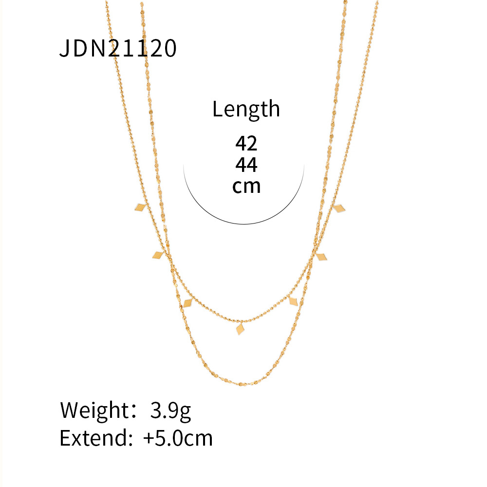 INS Style Classic Simple Necklace Jewelry 18K Gold Plated Stainless Steel Double-Layered Tassel Sequins Bead Necklace Necklace for Women
