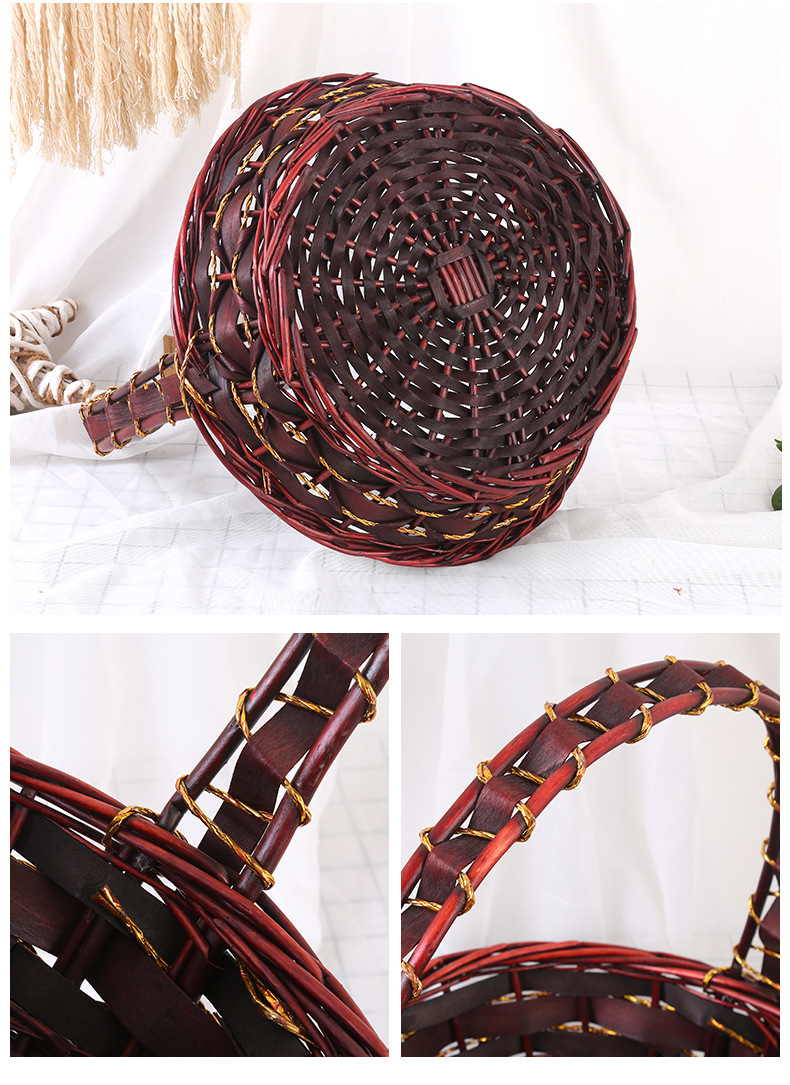 厂家批发杞柳编织手提鸡蛋蔬菜篮节日礼品收纳篮野餐储物篮