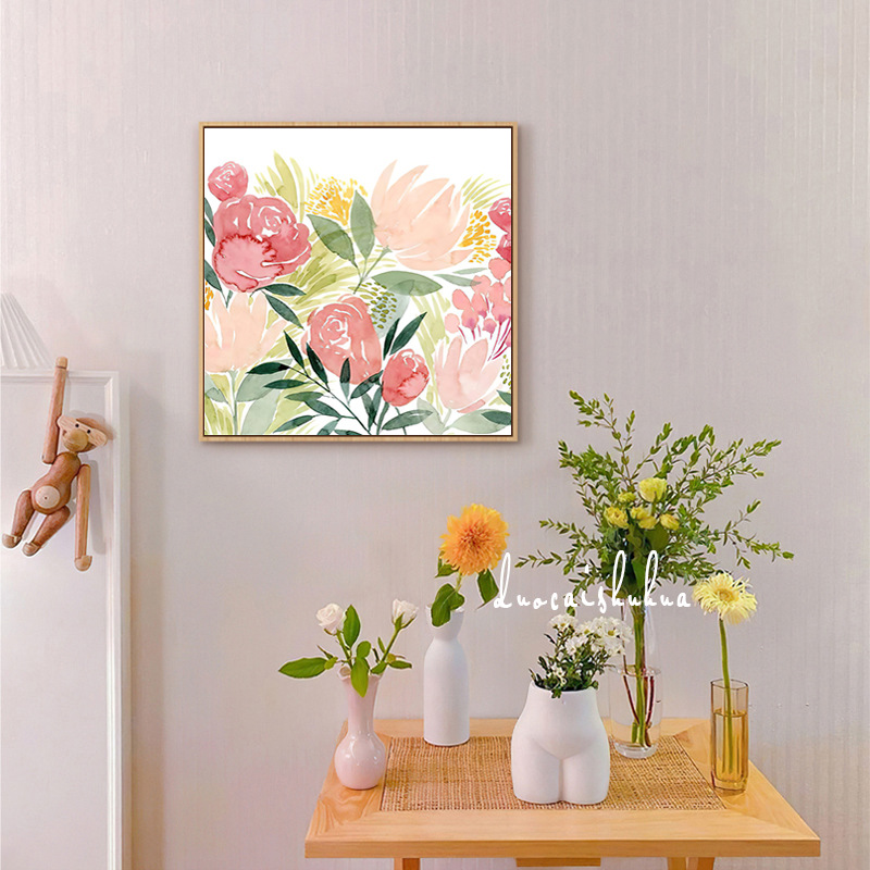 手绘水彩花卉 简美小清新客厅挂画北欧玄关卧室床头餐厅装饰画