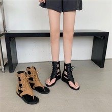 Women Sandals 夏季内增高罗马夹趾凉鞋皮带扣系带复古高帮女鞋