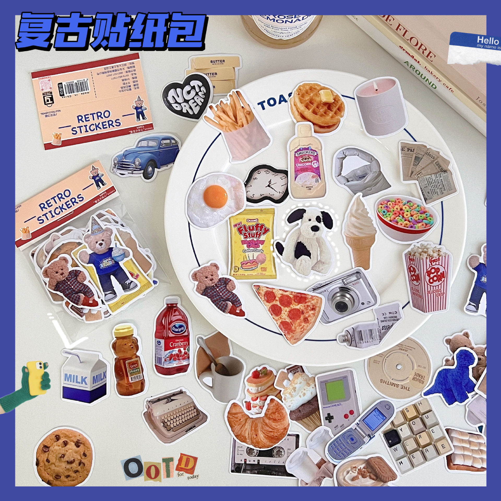 50 Simple Stickers Ins Style Food Dessert Hand Account Mobile Phone Laptop iPad Decorative Waterproof Stickers