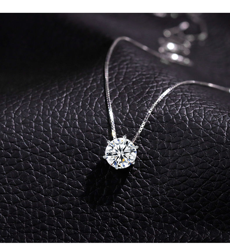 金亿一克拉六爪钻石项链女韩版简约精致进口水钻锁骨链学生吊坠