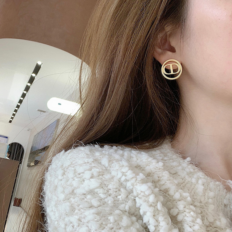 New Cd Simple High-Grade Earrings Female Online Influencer Elegant Circle Earrings Frosty Style Earrings Simple Jewelry Wholesale