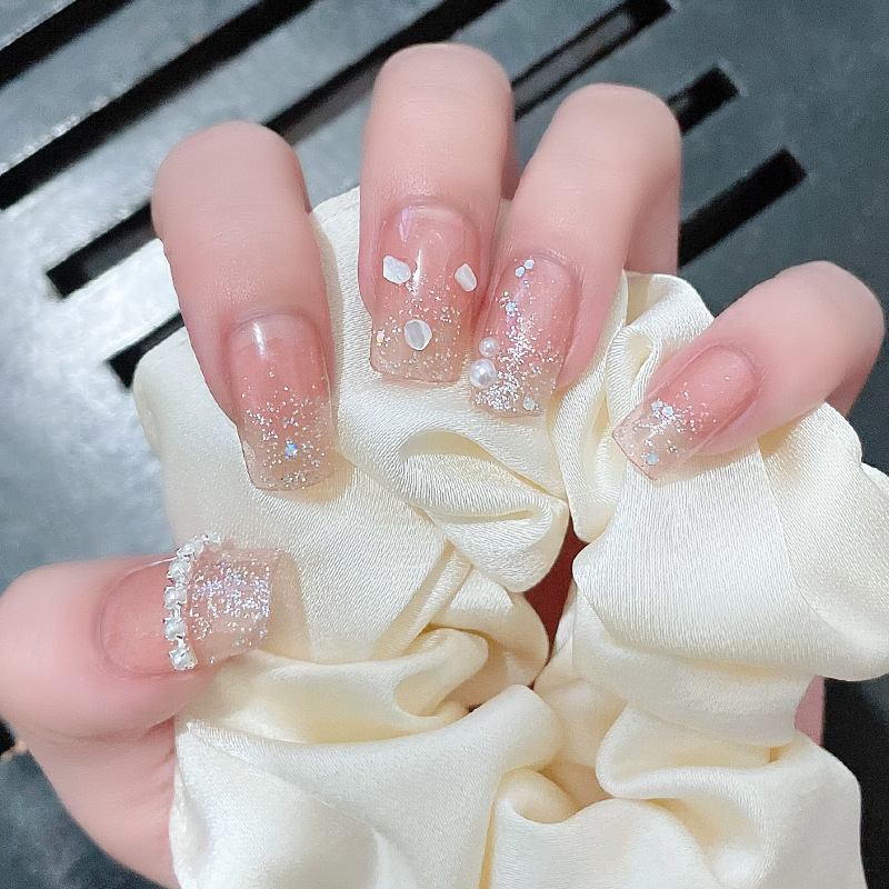 穿戴甲碎钻珍珠短款指甲贴成品美甲甲片nail穿戴甲片成品批发