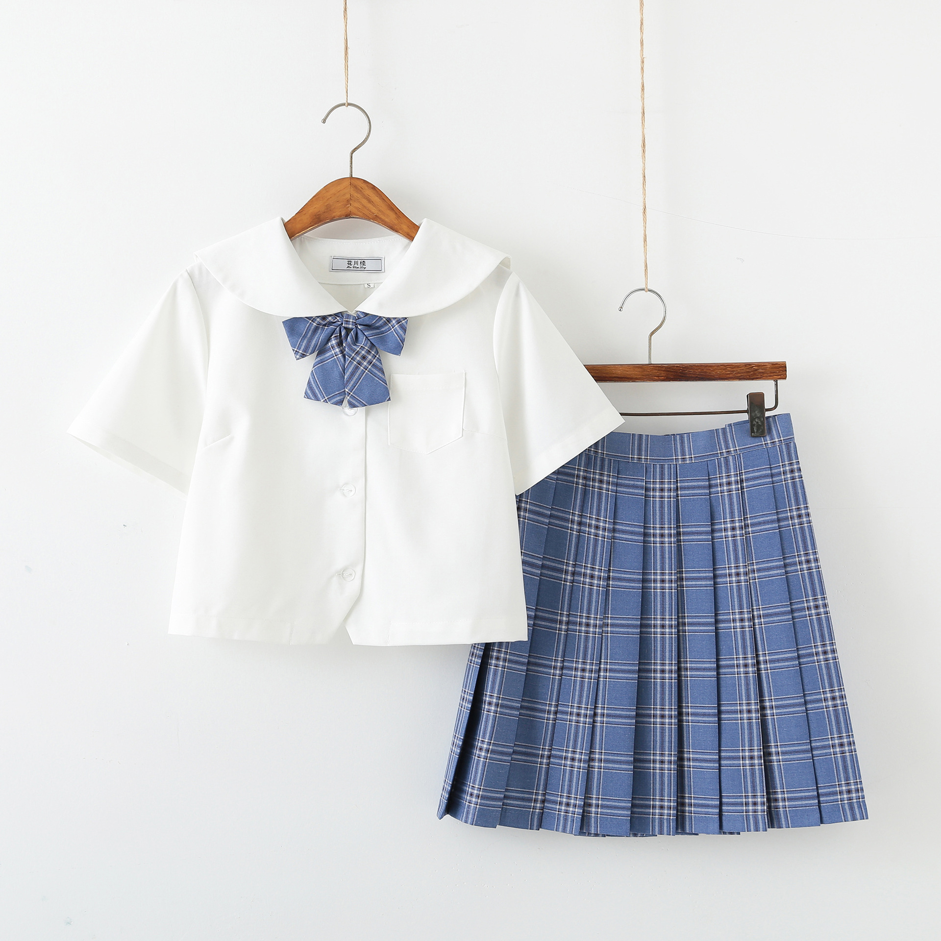 基础款jk制服正统天蓝格子裙jk学院风水手服夏季学生装制服裙套