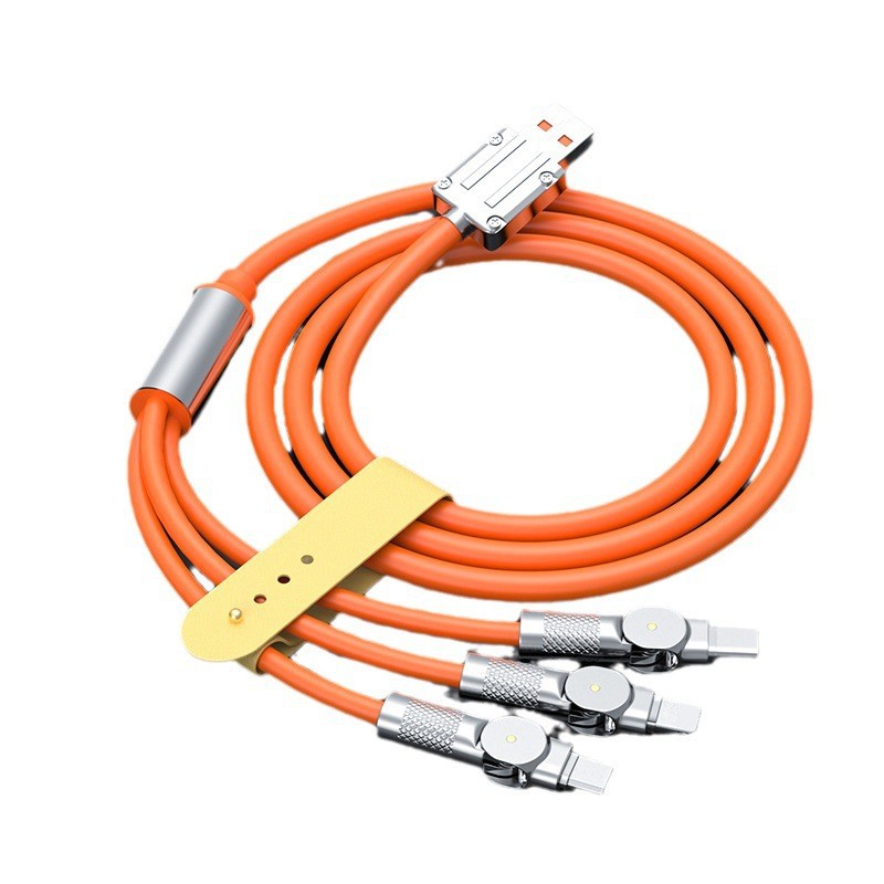 New 120W Super Fast Charge 180 Degrees 3-in-1 Charging Wire for Apple Android Type-c6A Data Cable