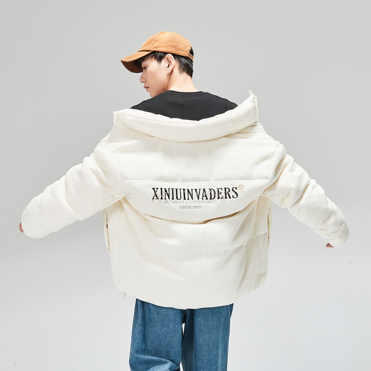 Best-Seller on Douyin Heavy White Duck down Couple Wear down Jacket Men's Fashion Brand Letter Thick Loose Stand Collar Men's Coat