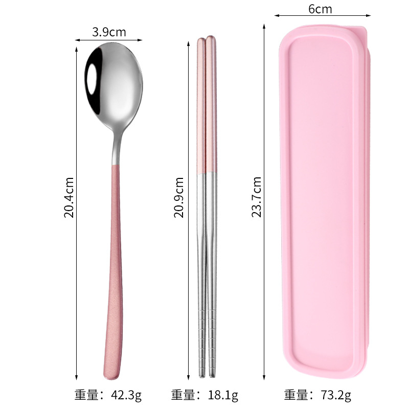 Stainless Steel Korean-Style Portable Tableware Fork Spoon Chopsticks Sets Outdoor Gift Student Tableware Three-Piece Set