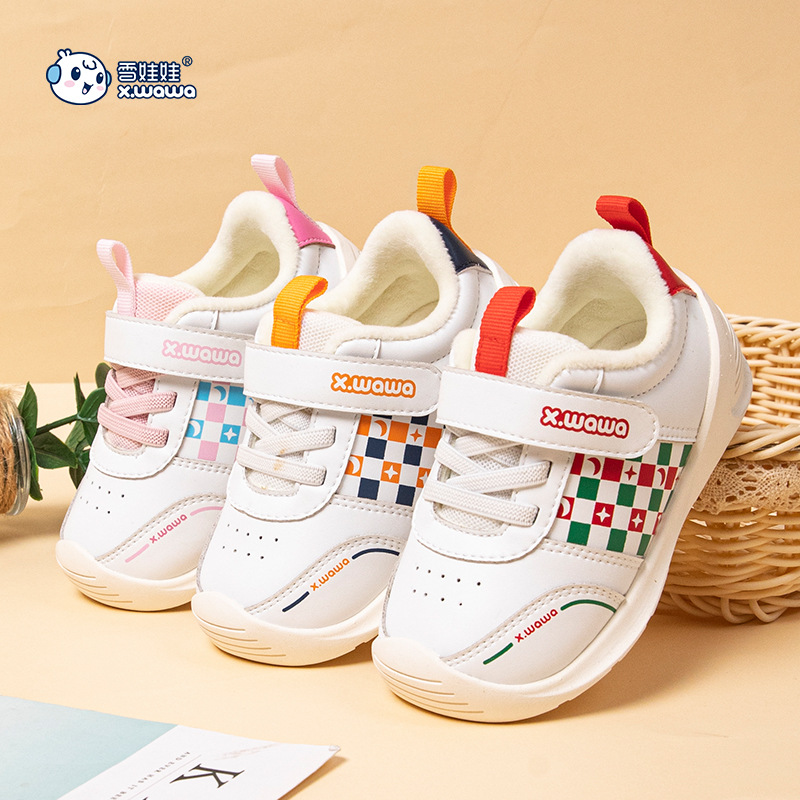 snow doll children‘s shoes 2022 winter new casual microfiber surface easy net fleece-lined warm baby functional toddler shoes