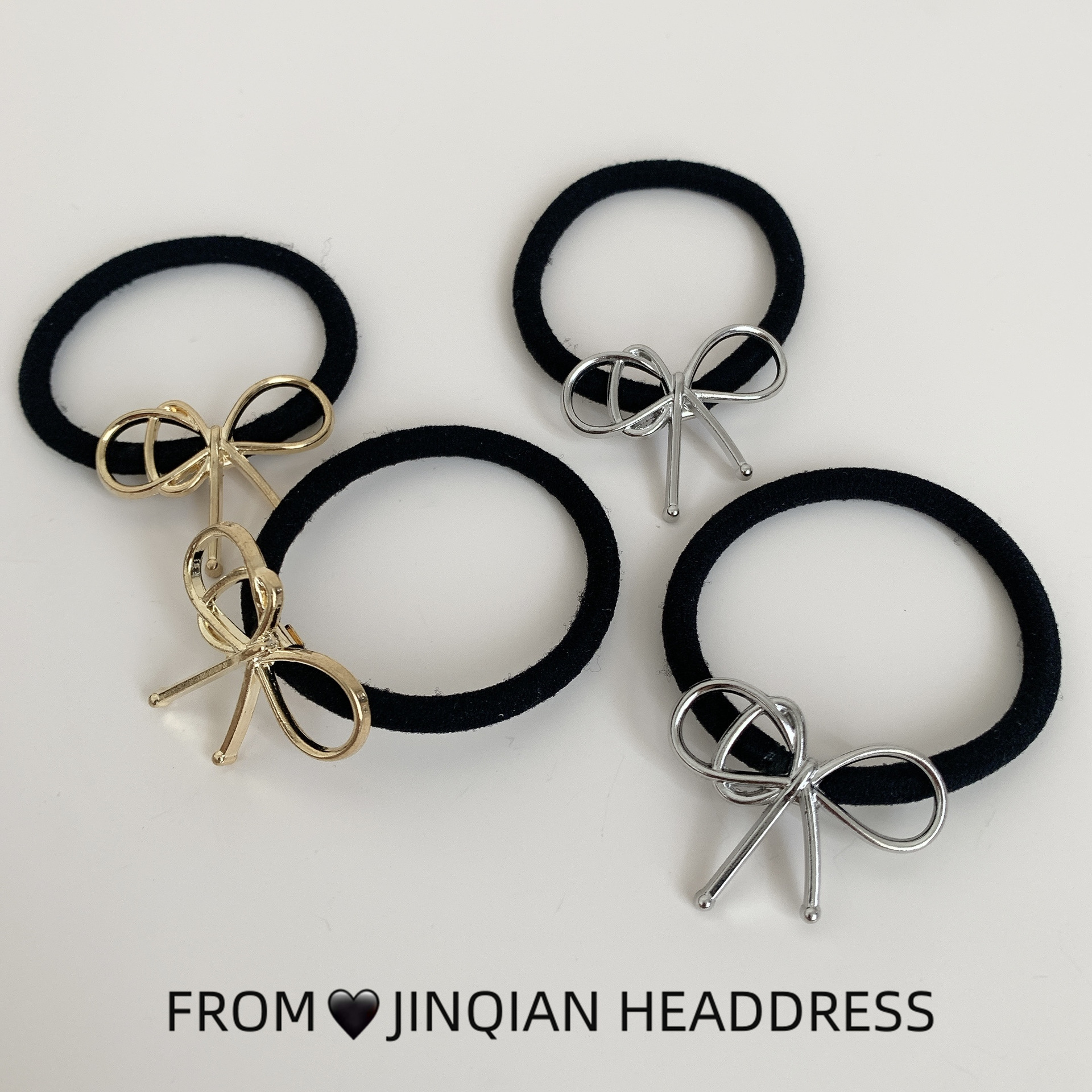 韩国新款金色银色金属蝴蝶结高弹力皮筋发圈甜美马尾头绳发饰品女