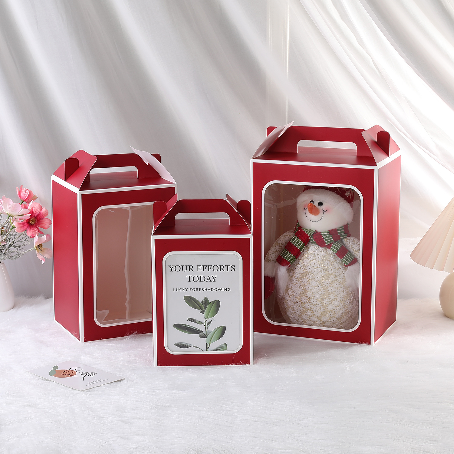 New White Card Portable Gift Box Transparent Packaging Gift Box Window Gift Box Flower Hand Basket