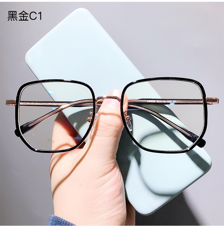 2021透明渐变色女士光学近视眼镜架金属tr90宽边插芯弹性镜腿批发