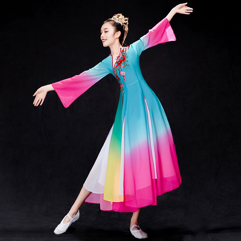 古典舞演出服女飘逸风汉服独舞芒种扇子秧歌舞蹈服装现代仙女