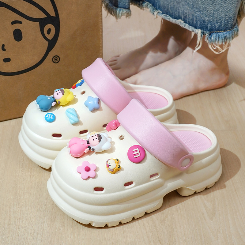 甜美厚底洞洞鞋女夏季防滑耐磨软底凉拖鞋可爱舒适eva鞋底增高款