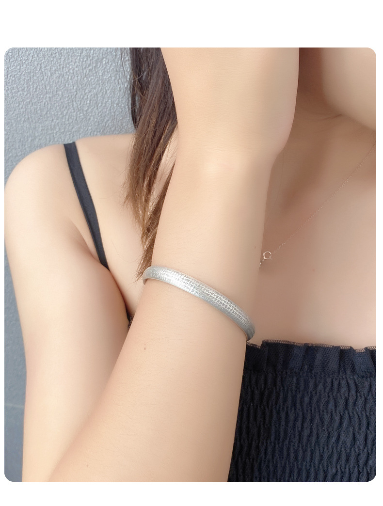 正品s9999纯银磨砂心经手镯女实心古风开口宽面复古妈妈款银镯子