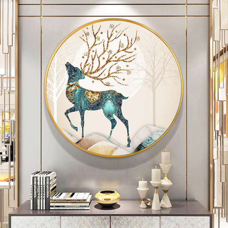 Light Luxury Living Room Decorative Painting Nordic Elk Sofa Background Wall Circle and Creative Mural Atmospheric Entrance Restaurant Hanging Painting