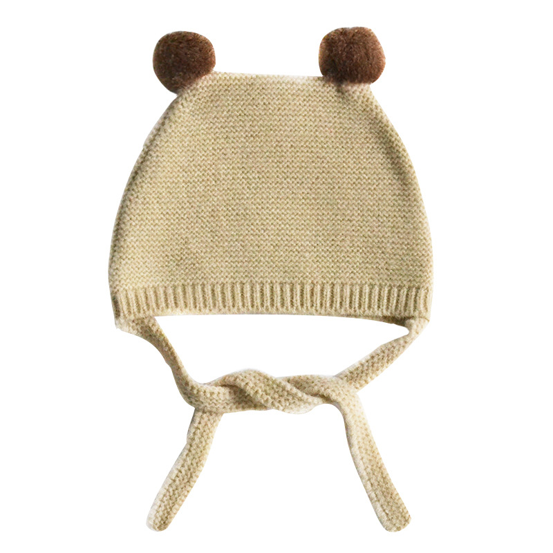 Chengwen Children Hat Knitted Hat Baby Cute Ball Hat Boys and Girls Fashion Winter Lace-up Wool Hat