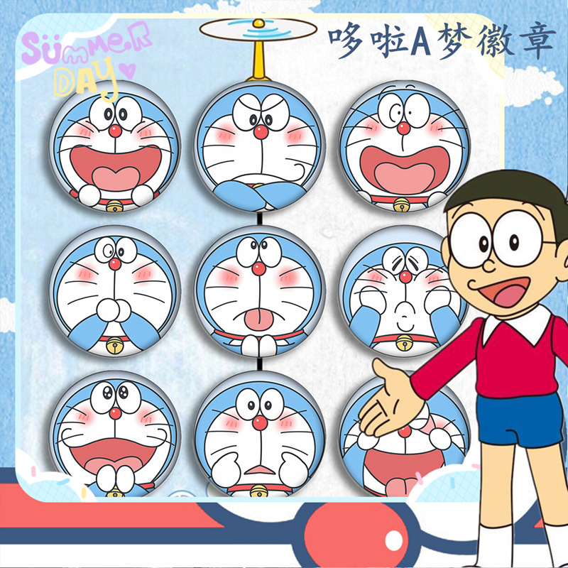 圆形马口铁哆啦a梦徽章动漫小叮当胸章镜子胸牌个性来图定制批发
