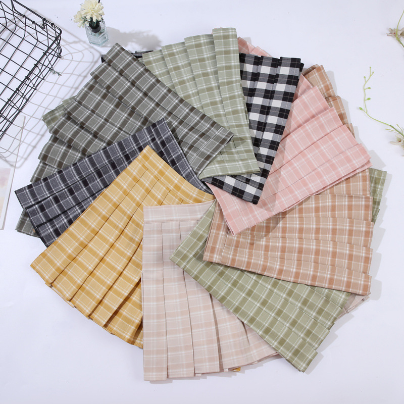 Skirt Cross-Border 2024 Spring/Summer New Patchwork Plaid Pleated College Anti-Exposure A- line Skort Women's Skirt