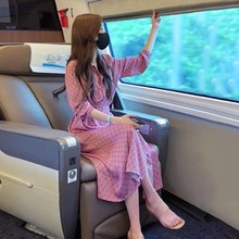 2024春季新款法式气质女神范领粉色衬衫连衣裙子名媛显瘦长裙
