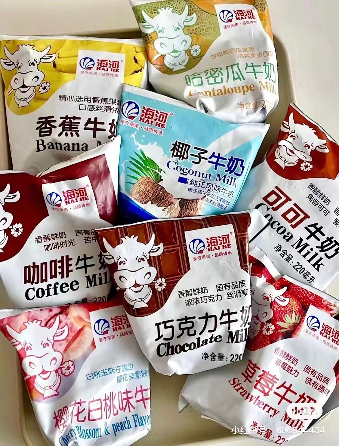 海河牛奶天津袋装牛奶回忆可可巧克力草莓樱花白桃玫瑰网红学生奶