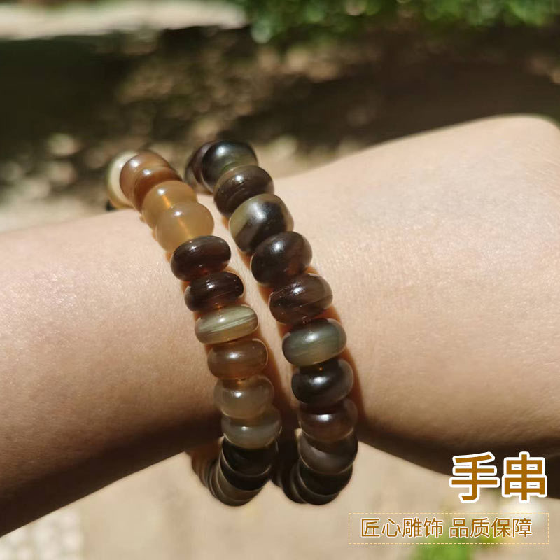 新款仿穿山甲手串民族风手串素串算盘珠108颗牛角珠
