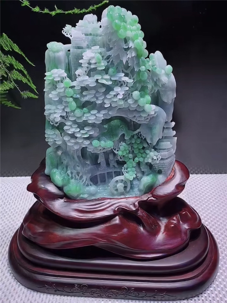 缅甸翡翠摆件精雕天然翡翠客厅白菜山水观音佛像关公财神玉石摆件