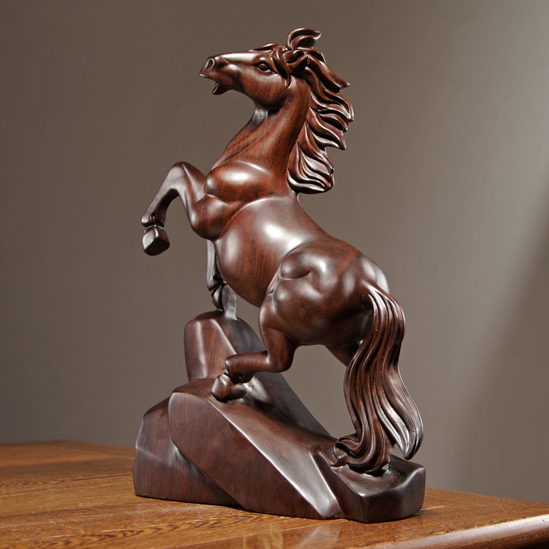 黑檀木雕生肖马摆件实木马到成功家居书房办公桌面装饰红木工艺品