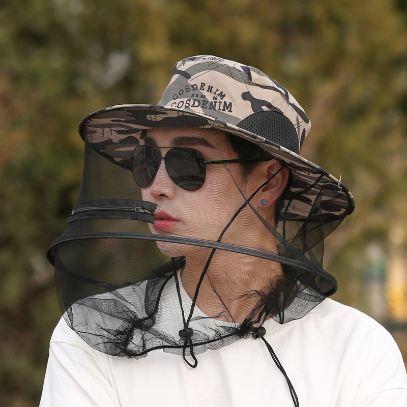 22新款户外防蚊帽子男士遮阳钓鱼帽遮脸透气网纱帽夜钓防虫养蜂帽