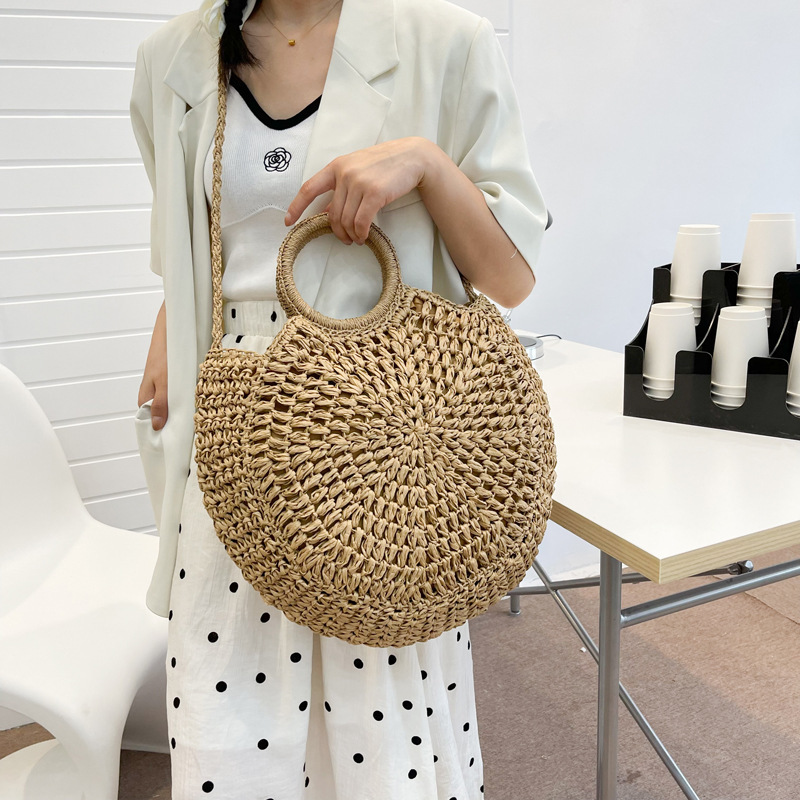 Trendy New Straw Bag Artistic Fresh Portable Semicircle Woven Bag Women's Casual Seaside Vacation Beach Bag