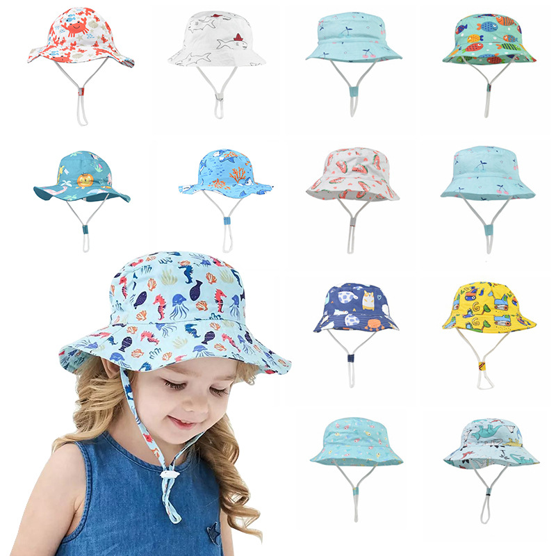Foreign Trade Children's Sun Protection Sun Protection Neck Protection Sun Hat Breathable Big Brim Male and Female Baby Summer UV Protection UPF50