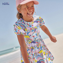 Little maven2024夏季新款短袖女童连衣裙欧美卡通纯棉儿童公主裙
