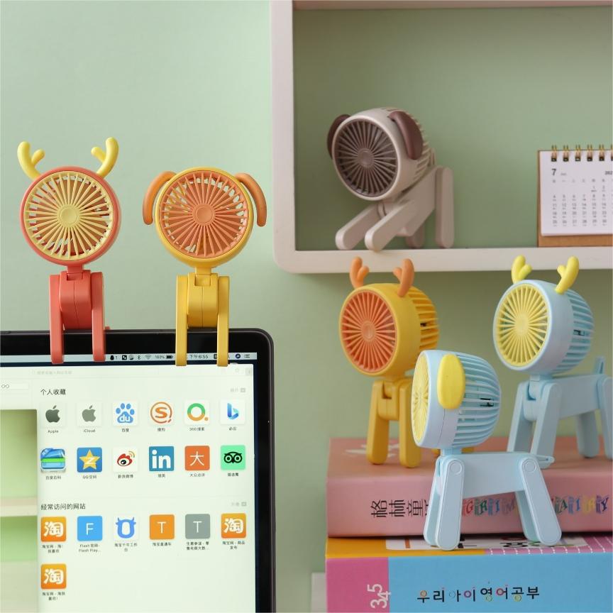 2023 New Deer Super Cute Little Fan USB Rechargeable Student Dormitory Summer Table Decoration Electric Fan Gift