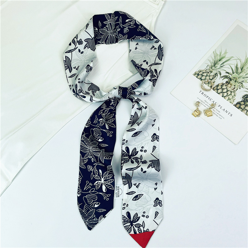 Spring and Summer New Art-Style Small Silk Scarf Women's Long Hair Band Neck Scarf Ribbon Tie Bag Scarf Wholesale