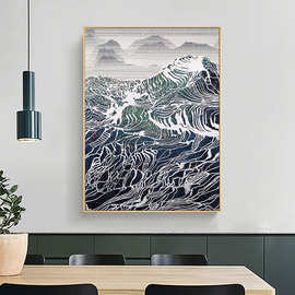 新中式玄关手工立体装饰画客厅沙发背景墙砂岩浮雕抽象山水挂画