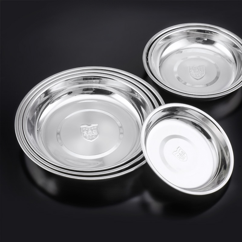 304不锈钢盘子家用平底圆形铁盘子日用百货餐具通用纯色瑕疵品中