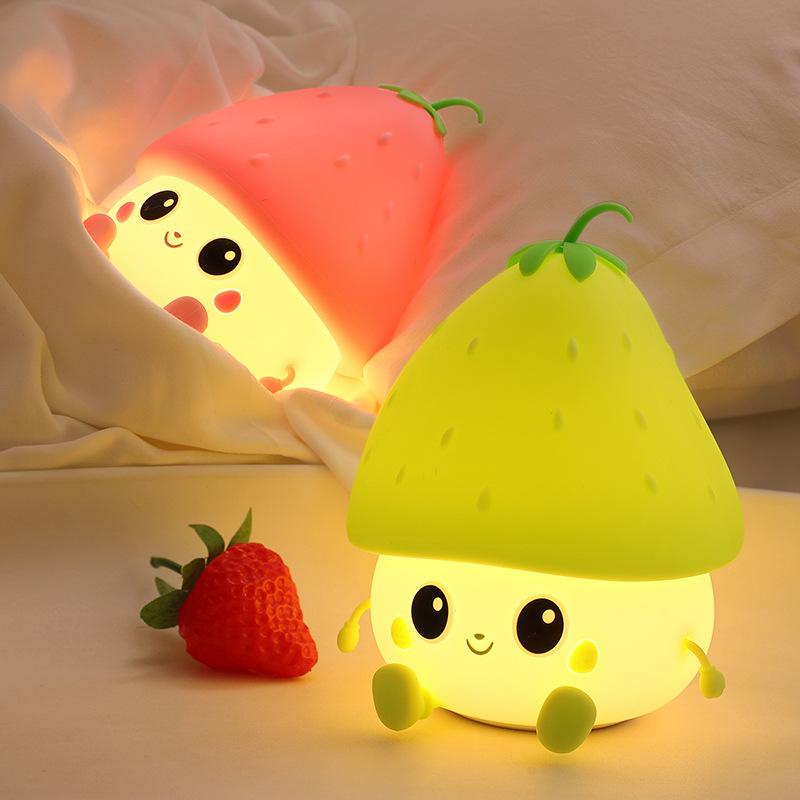 New Berry Trouble Fun Silicone Night Lamp Intelligent Voice Children's Bedside Lamp One Shot Bright Strawberry Head Small Light