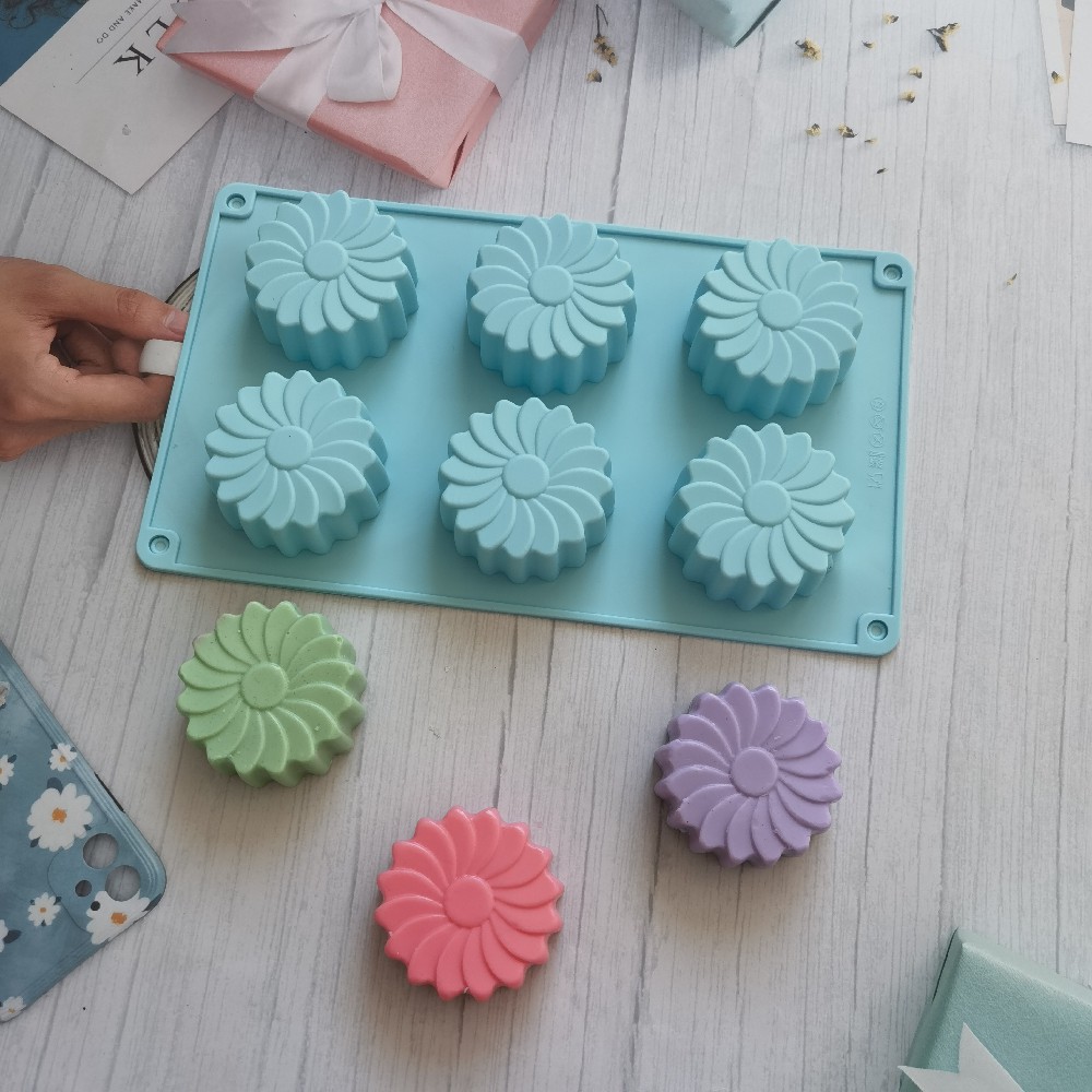 Silicone 6-Piece SUNFLOWER Soap Silicone Cake Mold Jelly Pudding Soap Cake Mold Baking Tool