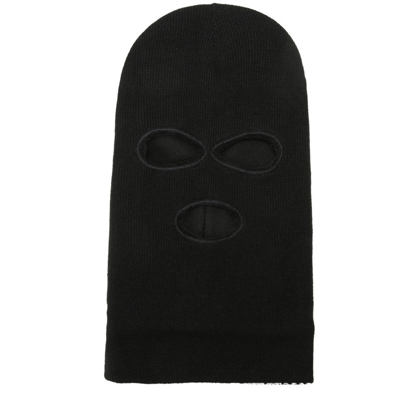 Knitted Riding Warm with Velvet Headgear Windproof Scarf Integrated Three-Hole Hat Woolen Cap Men's Meng Face Mask Fashion